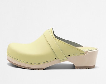 VERKA Clogs | Swedish Wooden Clogs for Women | Ledig | Women Low Heel Shoes | Leather Clogs | Mellow Yellow