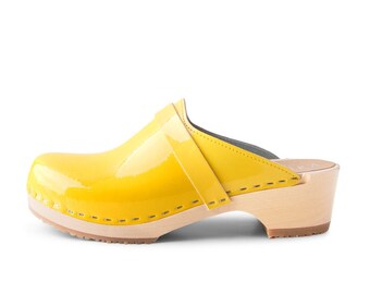 Verka Clogs | Handmade in Sweden | Wooden Soled Clogs| Classic Womens Clogs| Patent Leather Clogs| | LEDIG