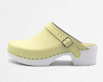 VERKA Clogs | Swedish Comfort Clogs for Women | Flitig | Women Low Heel Shoes | Leather Clogs | Professional clogs | Mellow Yellow