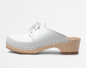 VERKA Clogs | Swedish Wooden Clogs for Women | Rosett | Women Low Heel Shoes | Leather Clogs | Snow