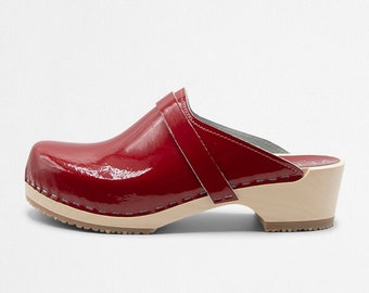 VERKA Clogs | Swedish Wooden Clogs for Women | Ledig | Women Low Heel Shoes | Leather Clogs | Daring Red