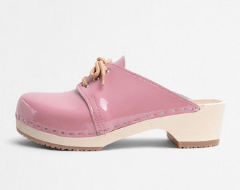 VERKA Clogs | Swedish Wooden Clogs for Women | Rosett | Women Low Heel Shoes | Leather Clogs | Blush
