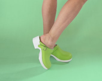 VERKA Clogs | Swedish Comfort Clogs for Women | Flitig | Women Low Heel Shoes | Leather Clogs | Professional clogs | Queen Green