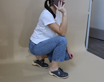 VERKA Clogs | Swedish Wooden Clogs for Women | Rosett | Women Low Heel Shoes | Leather Clogs | Stone