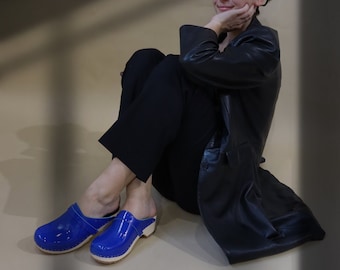 VERKA Clogs | Swedish Wooden Clogs for Women | Ledig | Women Low Heel Shoes | Leather Clogs | Cobalt Blue