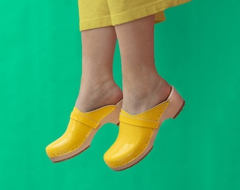 VERKA Clogs | Swedish Wooden Clogs for Women | Ledig | Women Low Heel Shoes | Leather Clogs | Sunshine
