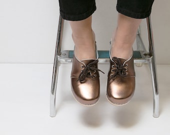 VERKA Clogs | Swedish Wooden Clogs for Women | Rosett | Women Low Heel Shoes | Leather Clogs | Bronze