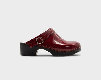 Swedish Clogs Verka Flitig, Cherry Leather Comfortable Work Shoes | 4.5 cm Heel