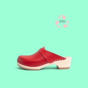 40% OFF VERKA Zero Waste | Swedish Wooden Clogs for Women | Ledig | Women Low Heel Shoes | Leather Clogs | Lingonberry