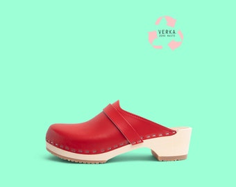 40% OFF VERKA Zero Waste | Swedish Wooden Clogs for Women | Ledig | Women Low Heel Shoes | Leather Clogs | Lingonberry