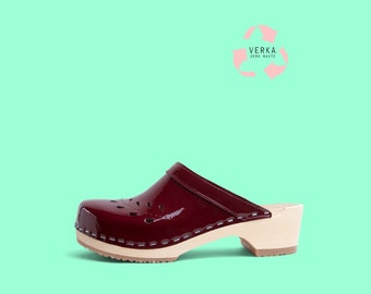 40% OFF VERKA Zero Waste | Swedish Wooden Clogs for Women | Blomma | Women Low Heel Shoes | Leather Clogs | Cherry