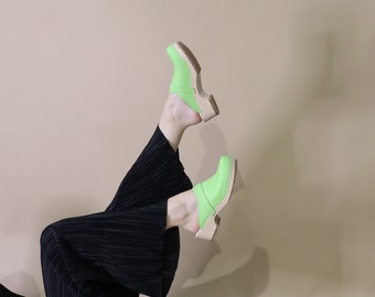 VERKA Clogs | Swedish Wooden Clogs for Women | Ledig | Women Low Heel Shoes | Leather Clogs | Queen Green