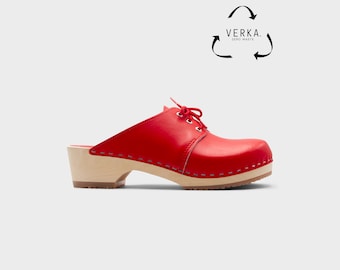40% OFF VERKA Zero Waste| Swedish Wooden Clogs for Women | Rosett | Women Low Heel Shoes | Leather Clogs | Lingonberry
