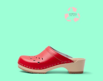40% OFF VERKA Zero Waste | Swedish Wooden Clogs for Women | Blomma | Women Low Heel Shoes | Leather Clogs | Lingonberry