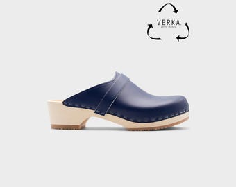 40 % DE RÉDUCTION VERKA Zéro déchet | Sabots suédois en bois pour femme | Ledig | Chaussures à talons bas pour femmes | Sabots en cuir | Myrtille