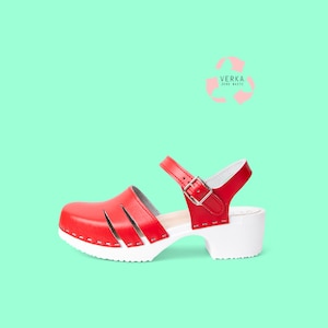 40% OFF VERKA Zero Waste | Swedish Comfort Clogs for Women | Livlig | Women Low Heel Shoes | Professional leather clogs |Lingonberry | EU 36