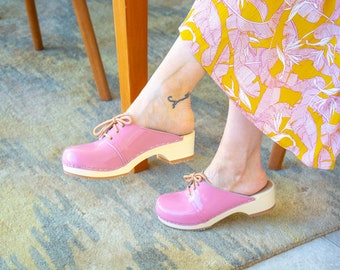 VERKA Clogs | Swedish Wooden Clogs for Women | Rosett | Women Low Heel Shoes | Leather Clogs | Blush