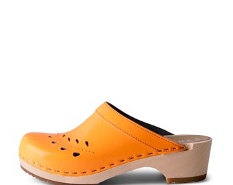 40% OFF VERKA Zero Waste | Swedish Wooden Clogs for Women | Blomma | Women Low Heel Shoes | Leather Clogs | Neonpink