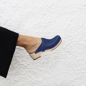 VERKA Clogs | Swedish Wooden Clogs for Women | Ledig | Women Low Heel Shoes | Leather Clogs | Blueberry