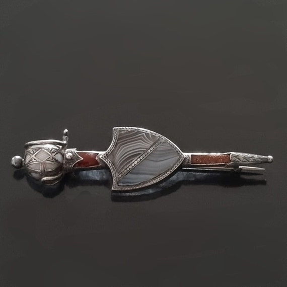 Broche Ancienne écossaise En Argent Et Cristal Jaspe - Vintage