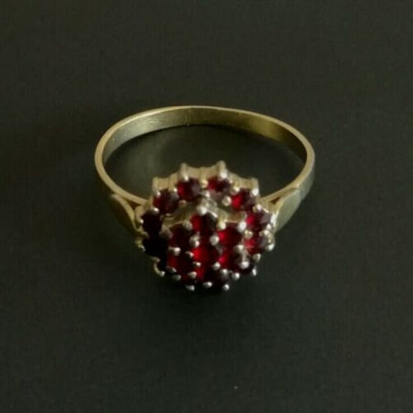 Jolie BAGUE ANCIENNE Grenats en Argent Vermeil. T 58