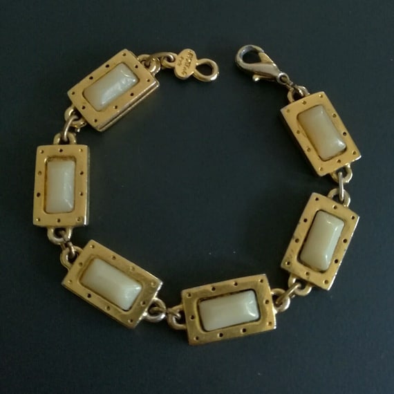 Bracelet Vintage Métal Doré Strass Jacky De G - Avec Breloques - Taille XXL - Occasion
