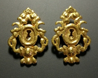 Rochas Paris, Boucles D'Oreilles à Clips, Vintages, metal dore, earrings