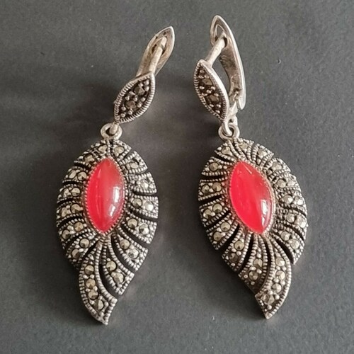 Shops Vintage Earrings, solid silver, marcassites and stones, Earrings