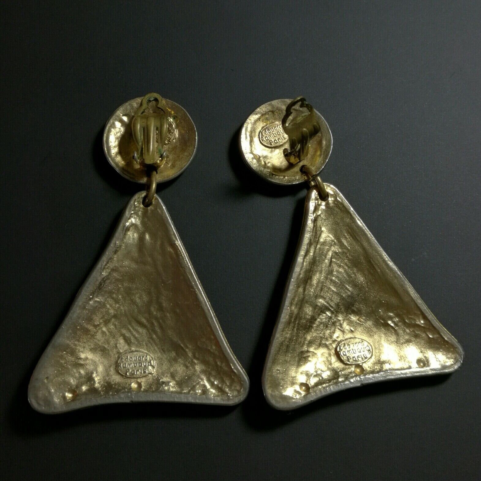 Boucles D'oreilles Carrées à Clips Edouard Rambaud - Vintage Années 80, Occasion Porté