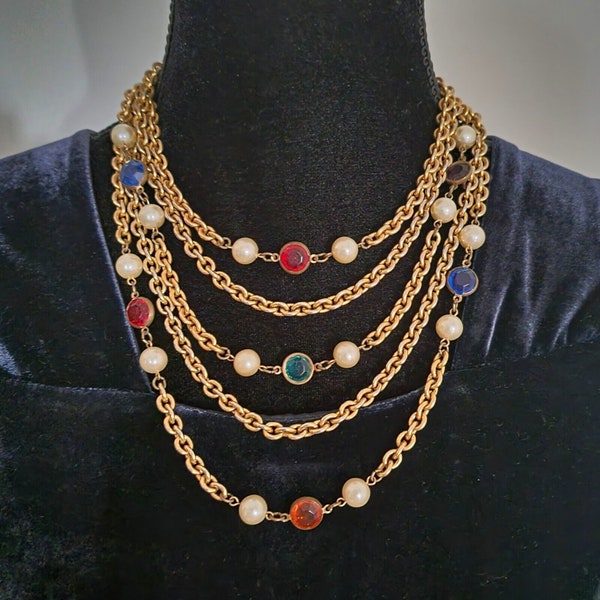 NECKLACE Vintage Couture, in Golden Metal and Glass Beads, Necklace