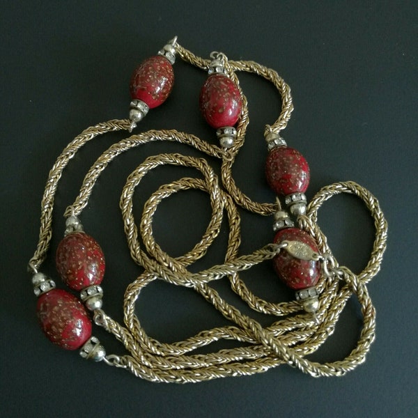 Henkel & Grosse GERMANY 1974, Collier Sautoir VINTAGE, perles en verre, necklace