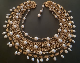 Françoise MONTAGUE, Collier Vintage 1950, en perles de verre nacrées, NECKLACE