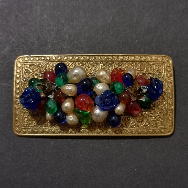 Ensemble Broche Et Clips D'oreilles Louis Rousselet Vintage - Nacre Et Laiton - Occasion