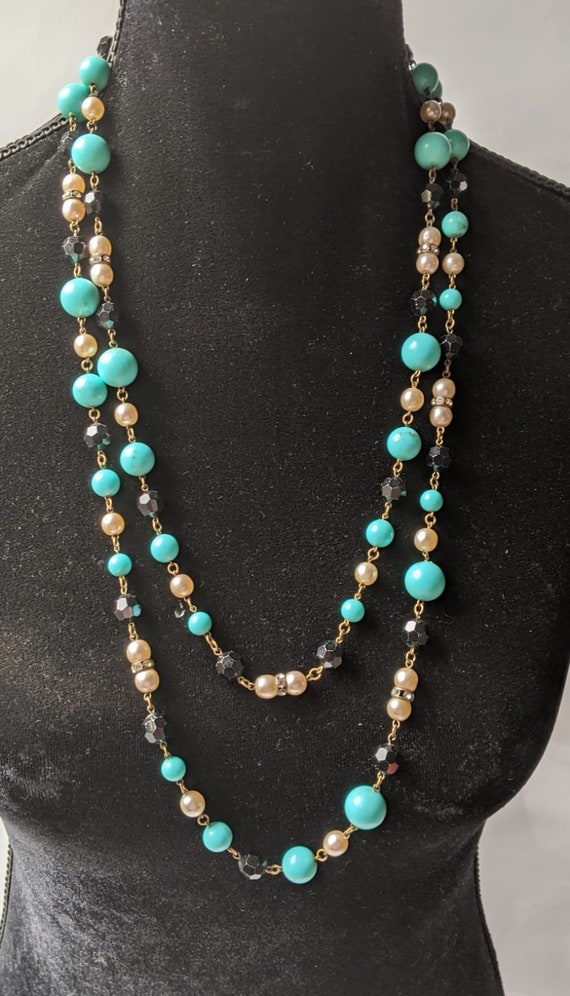 Collier Ethnique Perles Résine Blanc Et Noir - Occasion Bon état
