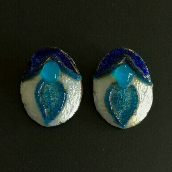 Andrée BAZOT, Art Déco en émaux, BOUCLES D'OREILLES à clips, Earrings