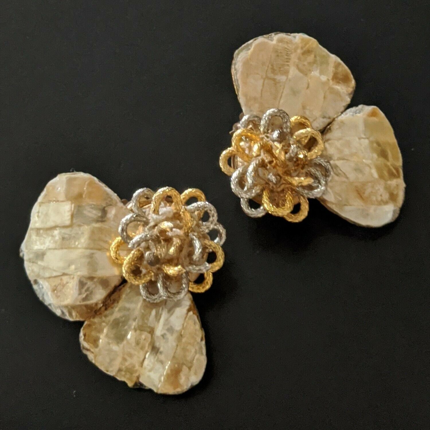 Boucles D'oreilles Vintage Monique Vedié - Talosel Années 50, élève De Line Vautrin