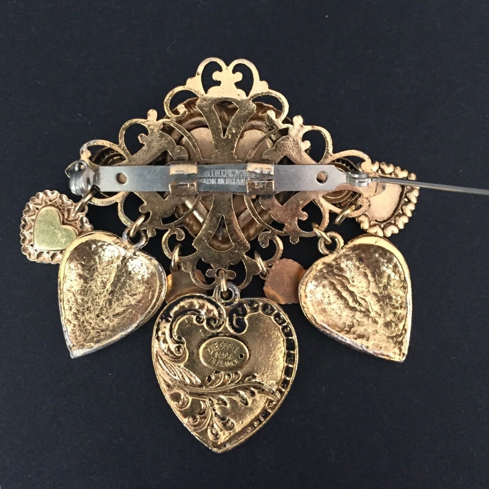 Grande Broche Vintage Zoé Coste - Métal Argent Et Or - Motif Aigle - Occasion