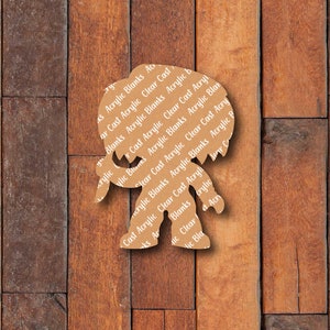 May include: A brown silhouette of a person with the text "Acrylic Blanks Clear Cast Acrylic" repeated throughout the image.