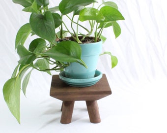 5.5 Inch Square Solid Black Walnut Indoor Plant Stand 3.5 Inches Tall | Home Decor | Riser - Handcrafted in NH