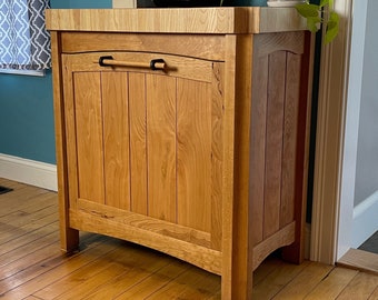 Handcrafted Freestanding Butcherblock Cabinet with Full Extension Drawer | Kitchen Island with Hidden Trash - MADE TO ORDER - Made in Nh