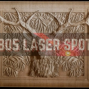 Digitale Design Datei - Hirsch gerahmt - Glowforge - Laser Ready - Gravieren - SVG - 10&quot;x 13&quot; - Holzgravur - 3D Illusion