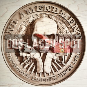Archivo de diseño digital - Placa de la Segunda Enmienda - Glowforge - Compatible con láser - Grabado - SVG - 25,4 x 25,4 cm - Grabado en madera - Ilusión 3D