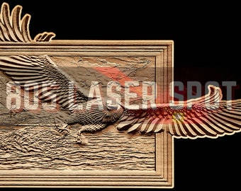 Digital Design File - Eagle And Ship - Glowforge - Laser Ready - Engrave - SVG - 9" x 18" - Wood Engraving - 3D Illusion