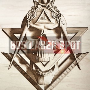 Digital Design File - Masonic Skull - Glowforge - Laser Ready - Engrave - SVG - 10" x 8.5" - Wood Engraving - 3D Illusion