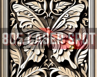 Digital Design File - Butterfly 19 - Glowforge - Laser Ready - Engrave - SVG - 10" x 10" - Wood Engraving - 3D Illusion