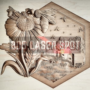 Digitaal ontwerpbestand - Bee Boxes - Glowforge - Laser Ready - Graveren - SVG - 10 "x 10,5" - Houtgravure - 3D Illusie