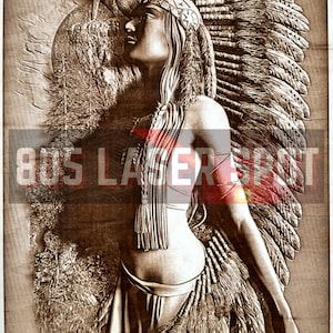 Plik projektu cyfrowego - Indianka indiańska - Glowforge - Gotowy do obróbki laserowej - Grawerowanie - SVG - 10&quot; x 7&quot; - Grawerowanie drewna - Iluzja 3D