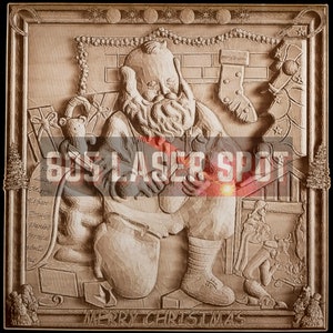 Digital Design File - Christmas Santa Toy Making - Glowforge - Laser Ready - Engrave - SVG - 10&quot; x 10&quot; - Wood Engraving - 3D Illusion