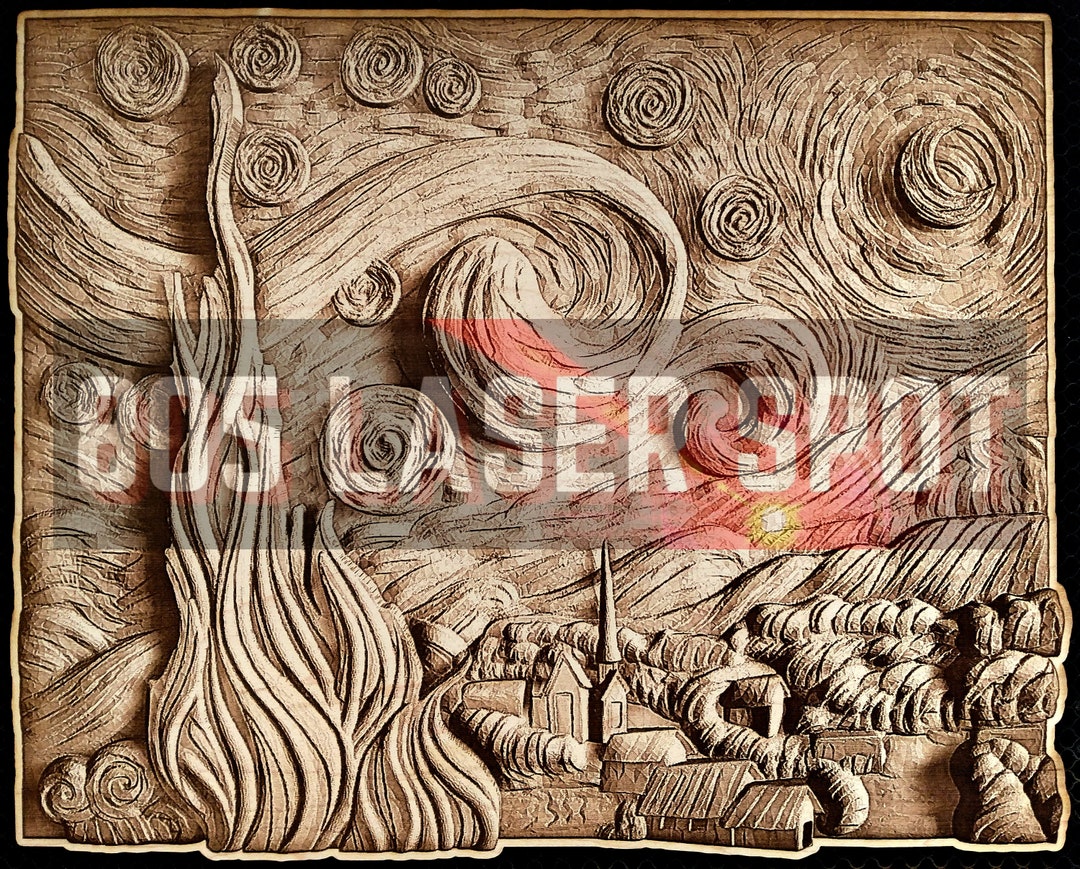 Digital Design File - Van Gogh Starry Night - Glowforge - Laser