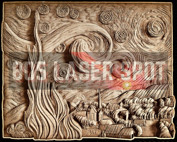Digital Design File - Van Gogh Starry Night - Glowforge - Laser